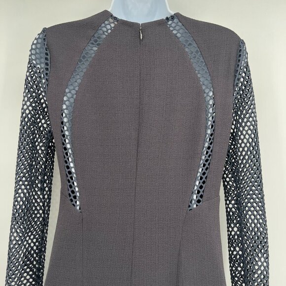 Rebecca Taylor  Charcoal Gray Mesh Panel Long Sleeve Flounce Dress - Size 0 - Picture 5 of 10